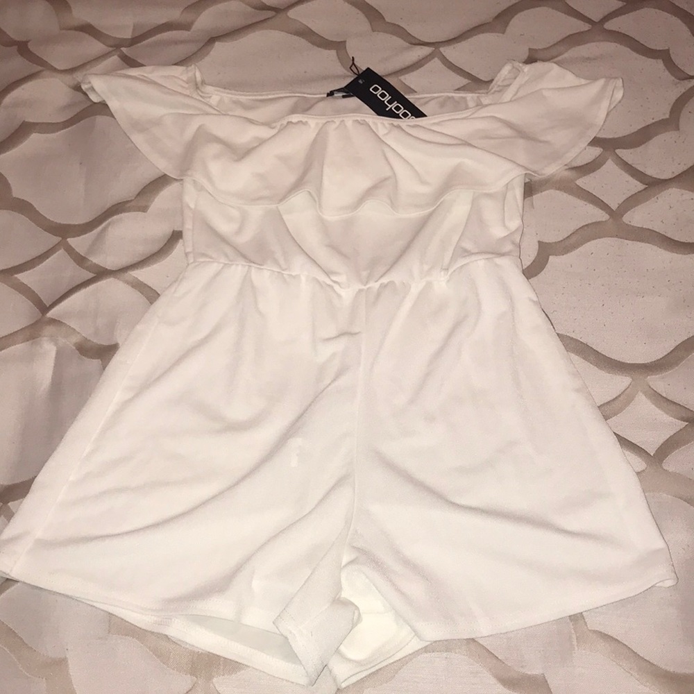 White Off Shoulder Romper Size 10
